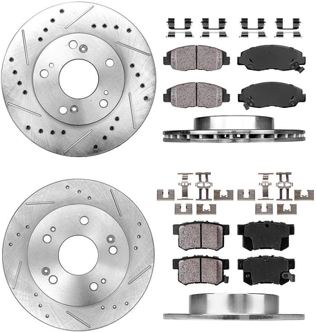 Callahan CDS02163 FRONT 261.6mm + REAR 259mm D/S 5 Lug [4] Rotors + Ceramic Brake Pads + Clips [ fit 2006-2011 Civic Ex]