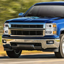 U-Strip LED DRL Projector Headlight Assembly Compatible with Chevy Silverado 14-15 Headlamps with Amber Corner Chrome