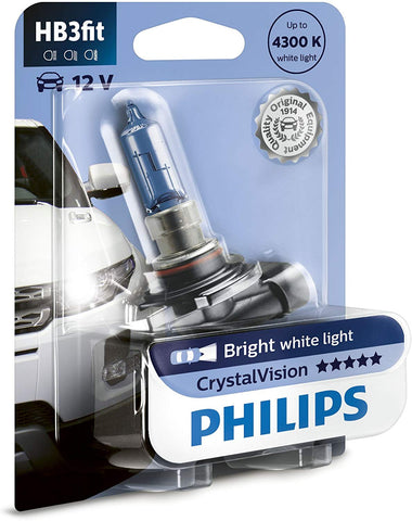 Philips Crystal Vision 4300K HB3 Car Headlight Bulb (Single Pack of Bulbs)