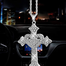 Bling Car Rearview Mirrors Pendant Alloy White Cross， Car Interior Accessories for Women，Jesus Crystal Ornament Double-sided Diamond Car Accessories (White heart shape)