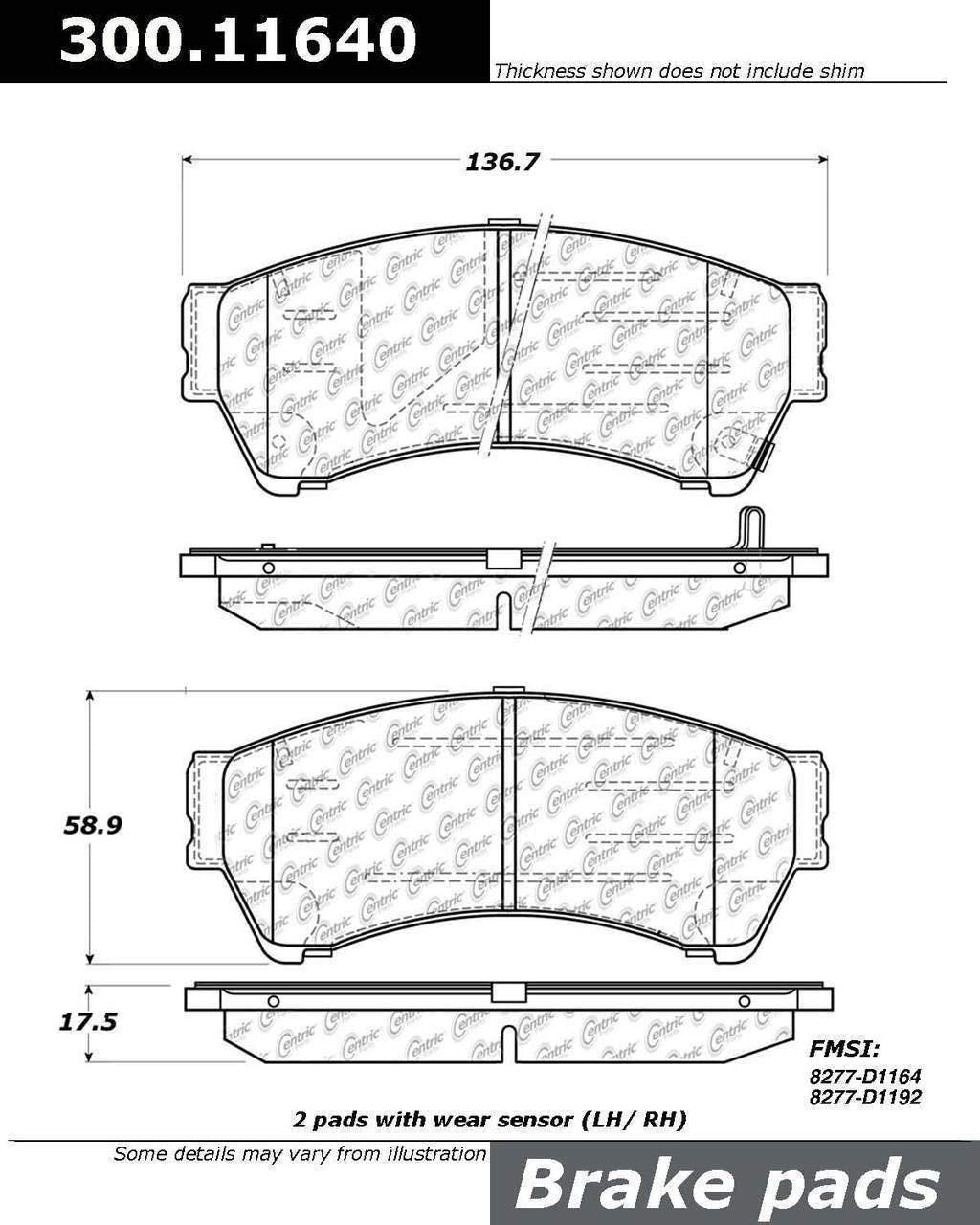 Centric (300.11640) Brake Pad with Shoe, Semi-Metallic