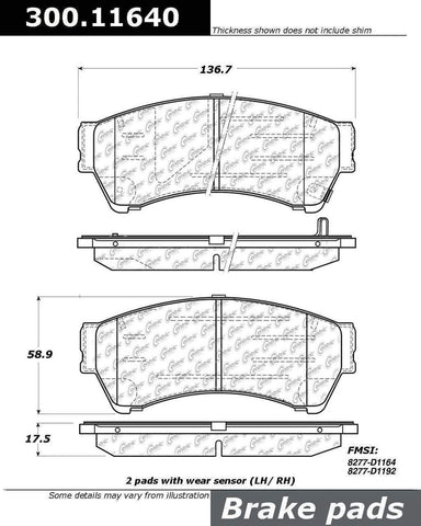 Centric (300.11640) Brake Pad with Shoe, Semi-Metallic