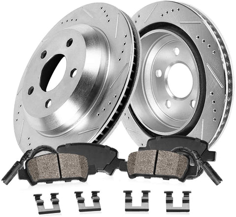 Callahan CDS03714 REAR 300mm Drilled & Slotted 5 Lug [2] Rotors + Brake Pads + Clips + Sensors [ fit Mercedes GLK350 ]