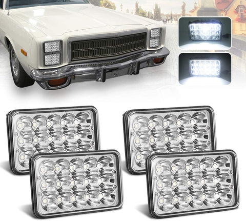 (4pcs) Dot approved 4x6 inch LED Headlights Rectangular Replacement H4651 H4652 H4656 H4666 H6545 for Peterbil Kenworth Freightinger Ford Probe Chevrolet Oldsmobile Cutlass