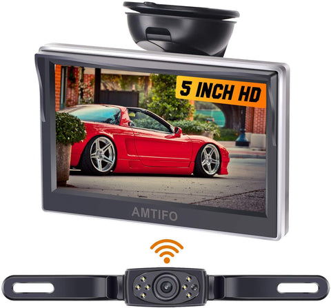 AMTIFO AM-W50 HD Wireless Backup Camera with 5 Inch Monitor License Plate Reverse Camera for Cars,SUVs,Minivans,Parking Camera Crystal Clear Image IP69 Waterproof Super Night Vision