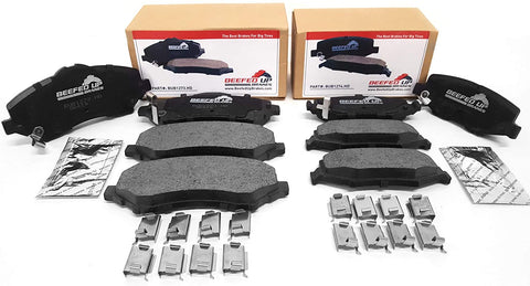Beefed Up Brakes Heavy Duty Front & Rear Ceramic Brake Pad Kit w/hardware and grease Compatible with 2007-2018 Jeep Wrangler JK/JKU