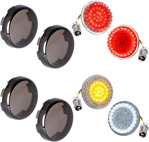 NTHREEAUTO 1157 Front Rear LED Turn Signals, 2Inch Bullet Rear Brake Light with Smoked Lens Cover Compatible with Harley Sportster Street Glide Road King Softail Driving Lights 2020