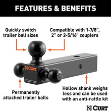 CURT 45651 Multi-Ball Trailer Hitch Ball Mount, 1-7/8, 2, 2-5/16-Inch Balls, Fits 2-1/2-Inch Receiver, 14,000 lbs