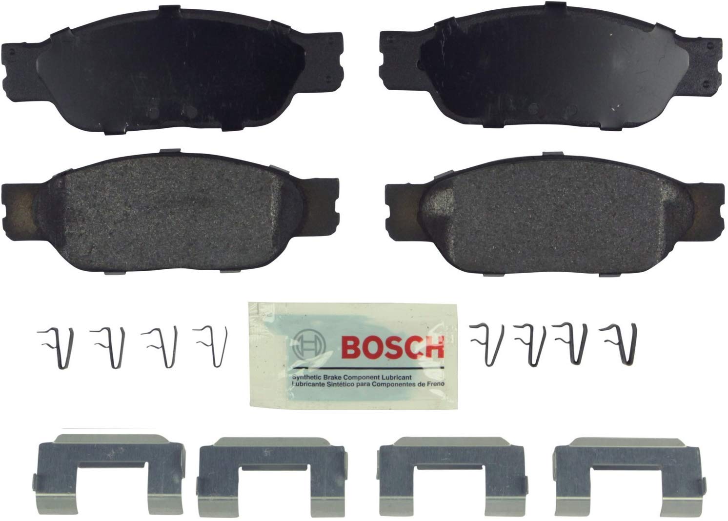 Bosch BE805H Blue Disc Brake Pad Set with Hardware for 2002-05 Ford Thunderbird, 1999-04 Jaguar S-Type, and 2000-06 Lincoln LS - FRONT