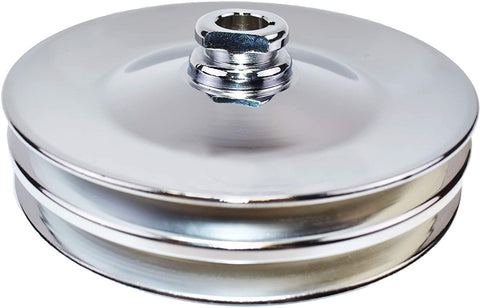 A-Team Performance Saginaw Power Steering Pump Double-Groove Steel Pulley Compatible With GM (Chrome)