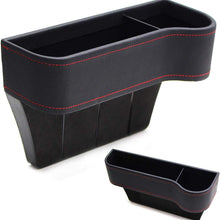 iJDMTOY (1) Black Leather Console Side Pocket Organizer, Car Seat Catcher w/Cup Holder Compatible With Drinks, Key, Wallet, Phone, Sunglasses, etc