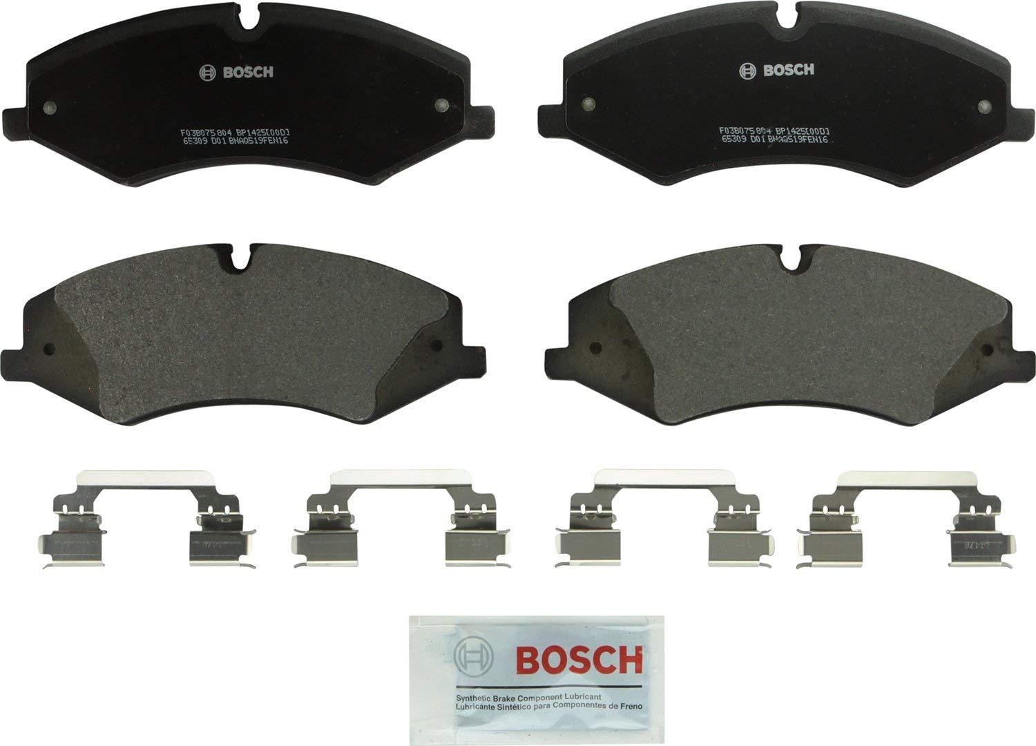 Bosch BP1425 QuietCast Premium Semi-Metallic Disc Brake Pad Set For Land Rover: 2017 Discovery, 2010-2016 LR4, 2010-2017 Range Rover, 2010-2017 Range Rover Sport; Front
