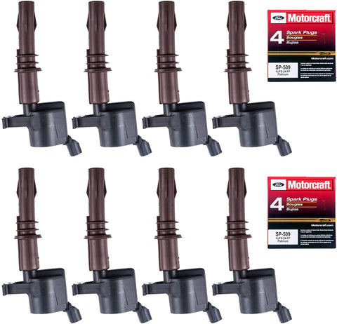 Ignition Coils DG521 and Motorcraft SP-509 Spark Plugs for Ford Expedition F-150 Super Duty F-250 F-350 F-450 F-550 F-350 F53 Compatible 4.6L 5.4L 6.8L with C1659 DG521 8L3Z-12029-A