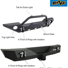 EAG Fit for 07-18 Jeep JK Wrangler Front Bumper with Fog Light hole and Rear Bumper with 2" Hitch Receiver Combo