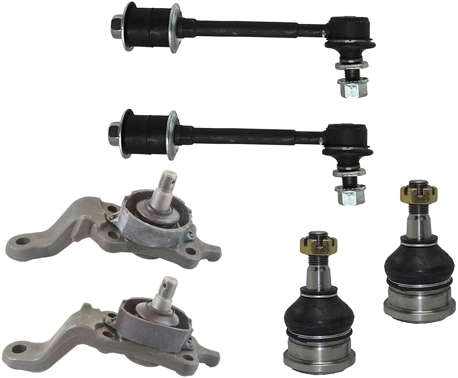 Detroit Axle - 6PC Front Upper & Lower Ball Joints + Front Stabilizer Sway Bar Links for 2004 2005 Toyota Tundra