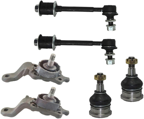 Detroit Axle - 6PC Front Upper & Lower Ball Joints + Front Stabilizer Sway Bar Links for 2004 2005 Toyota Tundra