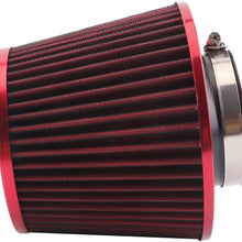 WTKSOY Universal Clamp-On Air Filter Washable Filter: Round Tapered; 3 in (76 mm) Flange ID; 5.91 in (150mm) Height; 6.1 in (155 mm) Base; 3.11 in (79 mm) Top，WTQ013-RED