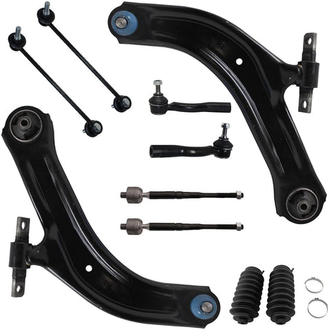 Detroit Axle - 10pc Front Control Arms w/Ball Joint Assembly, Sway Bars, Inner Outer Tie Rods w/Rack Boots and Bellow Kit for 2007 2008 2009 2010 2011 2012 Nissan Sentra