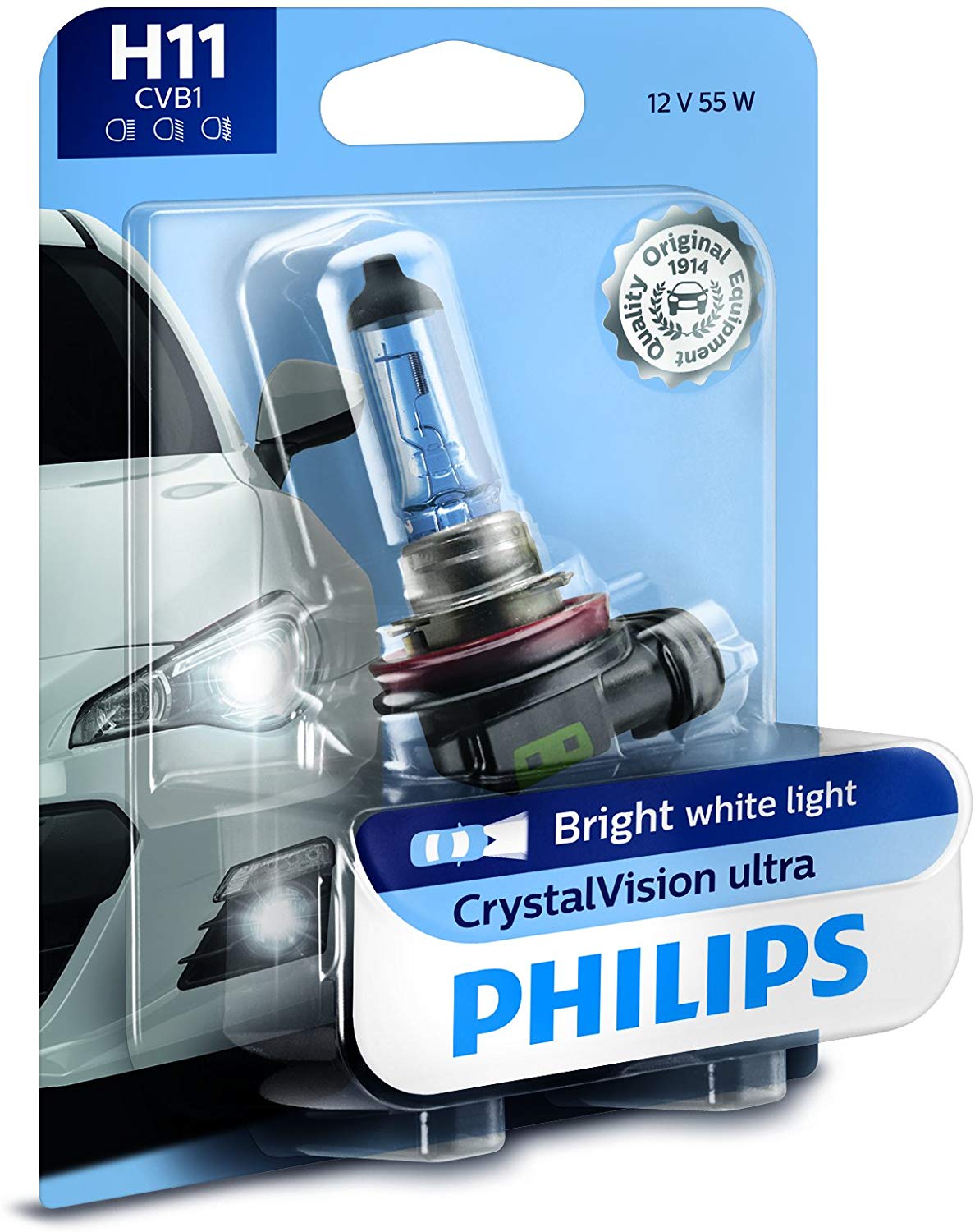 Philips 12362CVB1 1 H11 CrystalVision Ultra Upgrade Bright White Headlight Bulb, 1 Pack