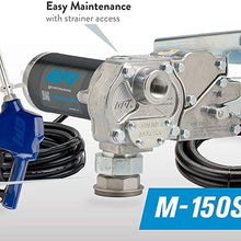 GPI M-150S Fuel Transfer Pump, Manual Shut-Off Unleaded Nozzle, 15 GPM fuel pump, 10' Hose, Power Cord, Direct Mount, Adjustable Suction Pipe (110000-107)