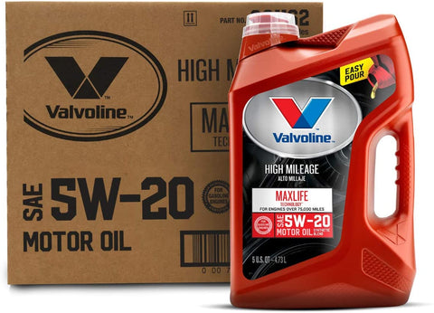 Valvoline High Mileage with MaxLife Technology SAE 5W-20 Synthetic Blend Motor Oil 5 QT, Case of 3