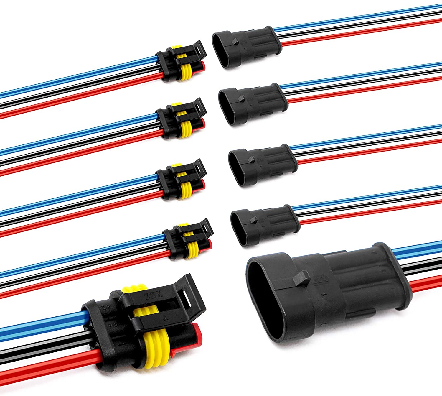 LanHong 3 Pin Way 16 AWG Car Waterproof Electrical Connector Plug with Wire AWG Marine Pack of 5