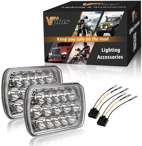 Partsam H6054 7x6 5x7 LED Headlights Sealed Beam Hi/Low w/ H4 Wiring Harness Compatible with Jeep Wrangler YJ XJ/GMC Chevrolet Express S10/Ford Cherokee E250/Toyota Tacoma/Mazda