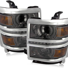 For 14-16 Chevy Silverado 1500 LED Projector Smoke Pair Headlights Headlamps Amber Reflector