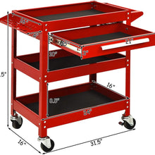 Goplus Service Tool Cart Tool Organizers, 330 LBS Capacity 3-Tray Rolling Utility Cart Trolley with Drawer, Industrial Commercial Service Cart, Mobile Storage Cabinet Organizer Dollies