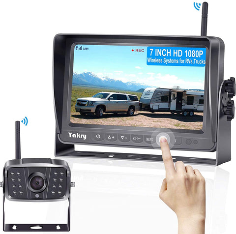Yakry Y27 HD 1080P Wireless Backup Camera with 7 Inch DVR Monitor IPS Split Screen High-Speed Rear View Observation System for RVs,Trailers,Trucks,Fifth Wheels IR Night Vision Stable Digital Signals