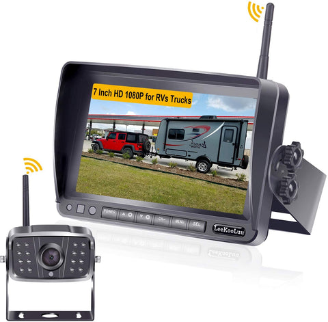 LeeKooLuu F06 HD 1080P Digital Wireless Rear View Camera with 7'' Monitor High-Speed Observation System IP69 Waterproof Night Vision Backup Camera for RVs,Trailers,Bus,Motorhome,5th Wheels,Campers
