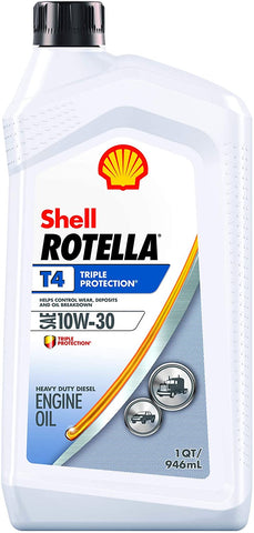 Shell Rotella 550049485-6PK T4 Triple Protection 10W-30 Diesel Engine Oil (CK-4), 1 Quart, 6 Pack