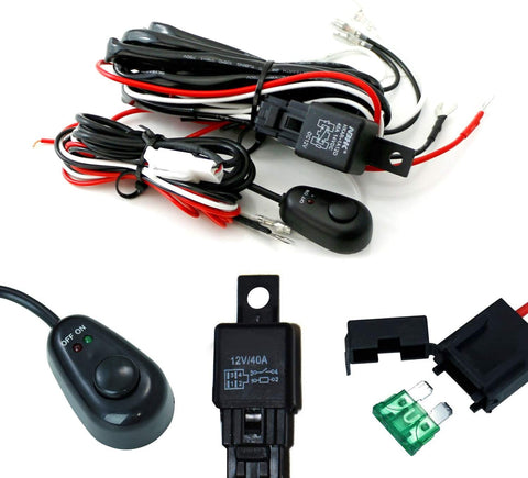 iJDMTOY (1) Universal Fit Relay Harness Wire Kit with LED Light ON/OFF Switch Compatible With Fog Lights, Driving Lights, Xenon Headlight Lighting Kit or LED Work Light, etc