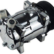 ACTECmax Universal A/C Chrome Compressor with Silver PV8 Clutch Sanden 508 5H14 R134A Serpentine Belt