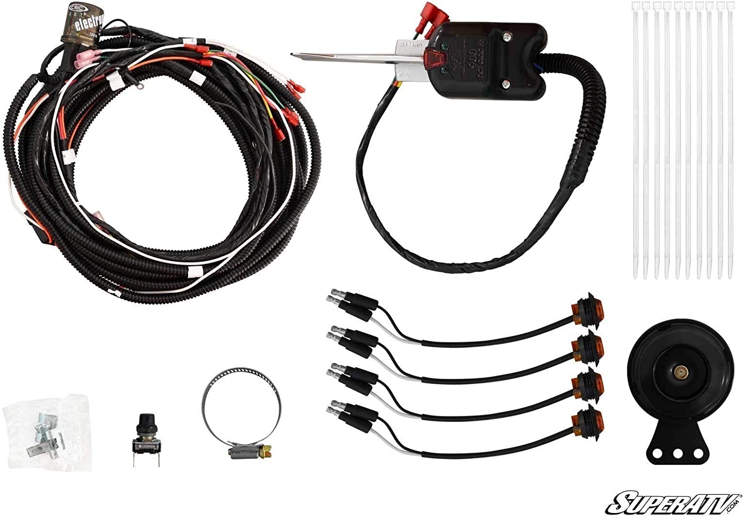SuperATV Universal ATV/UTV Turn Signal Kit (with Column Turn Switch and Horn) - Fits Honda, Polaris, Can-Am, Kawasaki, John Deere, Arctic Cat, More