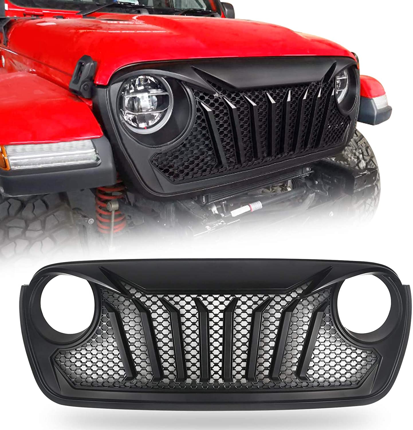 VZ4X4 Front Grill Mesh Grille Guard for 2018 2019 2020 Jeep Wrangler JL - Matte Black