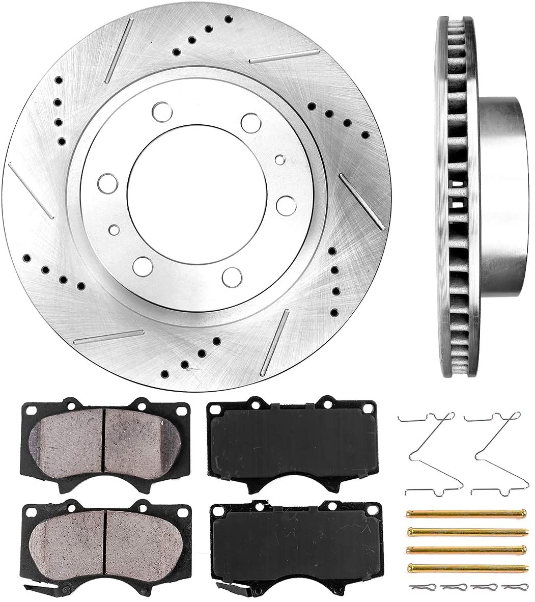 Callahan CDS02017 FRONT 319 mm Premium D/S 6 Lug [2] Brake Rotors + Pads + Clips [fit Toyota 4Runner FJ Cruiser Tacoma]