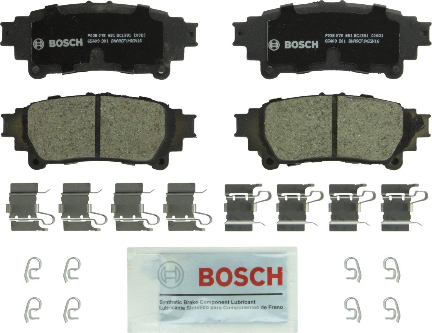 Bosch BC1391 QuietCast Premium Ceramic Disc Brake Pads: Lexus GS200t, GS350, GS450h, GS/IS Turbo, IS200t, IS250, IS300, IS350 Turbo, RC350, RX350, RX450h; Toyota Highlander, Mirai, Prius, Sienna, Rear