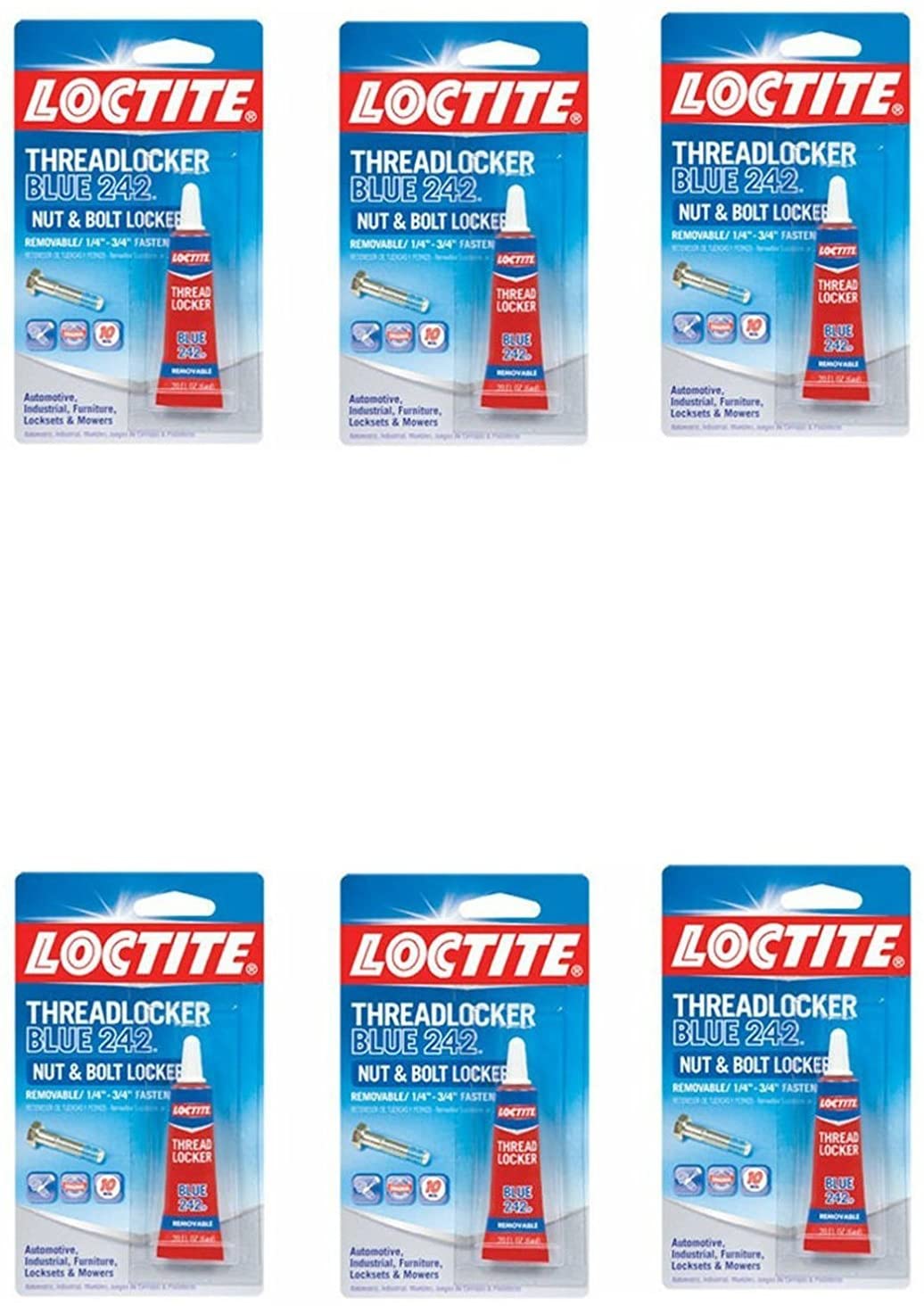 Loctite Heavy Duty Threadlocker, 0.2 oz, Blue 242, 6 Pack