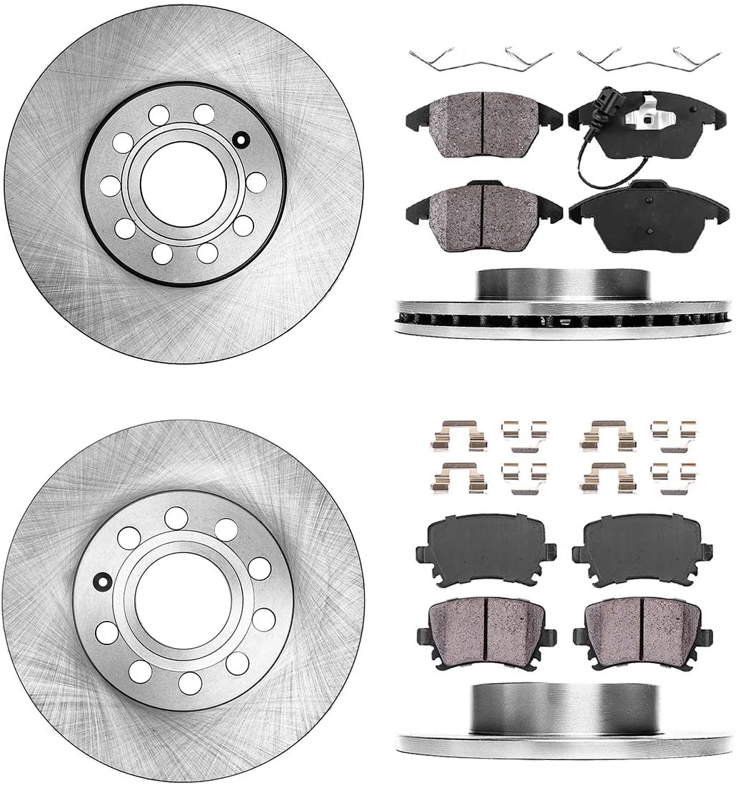 CRK13454 FRONT 288mm + REAR 260mm Premium 5 Lug [4] Rotors + Brake Pads + Clips [fit 2005-2010 Volkswagen Jetta Rabbit]