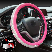 ChuLian Bling Diamond Car Steering Wheel Cover with Crystal Rhinestones Universal 15 Inch for HRV CRV Accord Corolla Prius rav4 Tacoma Camry Fusion Focus (Rose Red)