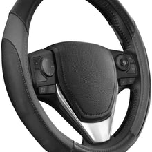 Motor Trend SW-814 Sport Drive Perforated Leather Steering Wheel Cover with Contrast Stitching - Universal Fit for Standard Sizes 14.5 15 15.5 inches (Dark Gray + Black)