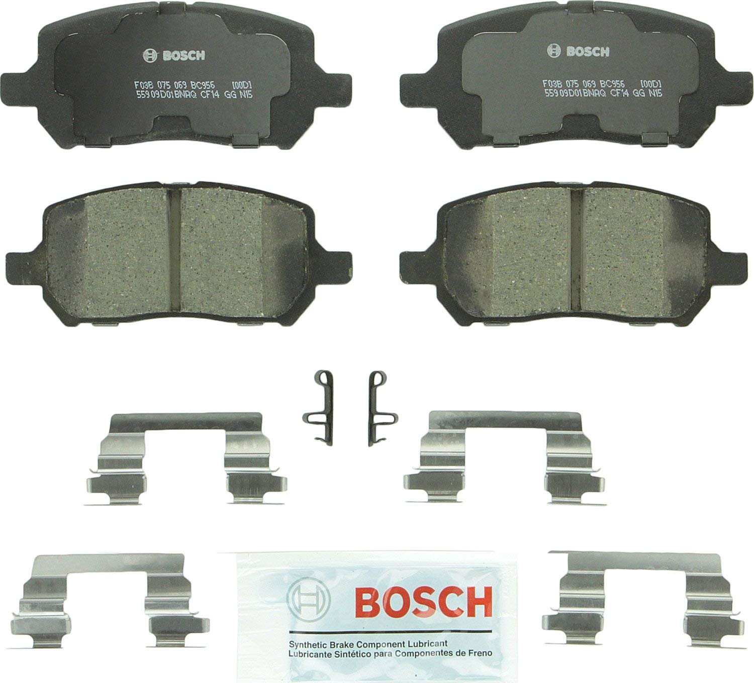 Bosch BC956 QuietCast Premium Ceramic Disc Brake Pad Set For Chevrolet: 2005-2010 Cobalt; Pontiac: 2007-2010 G5, 2005-2006 Pursuit; Saturn: 2003-2007 Ion; Front