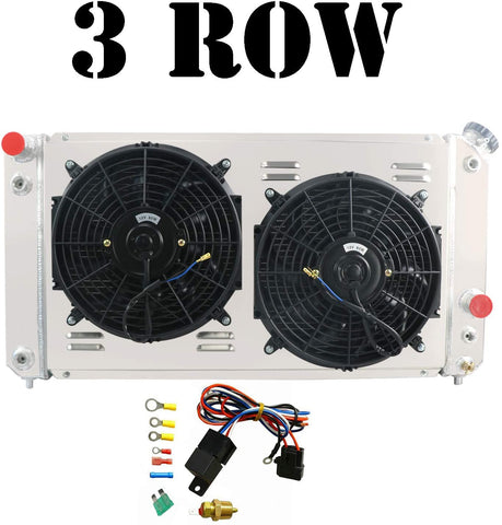 ALLOYWORKS 3 Row Core Full Aluminum Radiator+Shroud Fan+Relay For 1996-2005 Chevy Blazer S10 Pickup Truck/GMC Jimmy Sonoma V8 V6