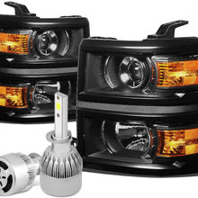 For Chevy Silverado GMT K2XX Black Housing Projector Headlight W/Amber Signal + H1 LED Conversion Kit W/Fan