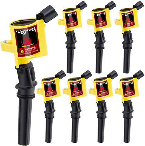 CarBole Curved boot Ignition Coils for Ford Lincoln Mercury 4.6L 5.4L Compatible with DG508 DG457 FD503 (8pcs, yellow)