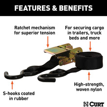 CURT 83010 1-Inch x 16-Foot Black Nylon Ratchet Straps, 1,500 lbs. Break Strength, 4-Pack