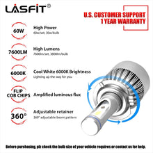 LASFIT H7 LED Headlight Kits-COB Flip Chips/Adjustable Beam- 60W 7600LM 6000K-Hi/Lo Beam/Fog Light Bulbs