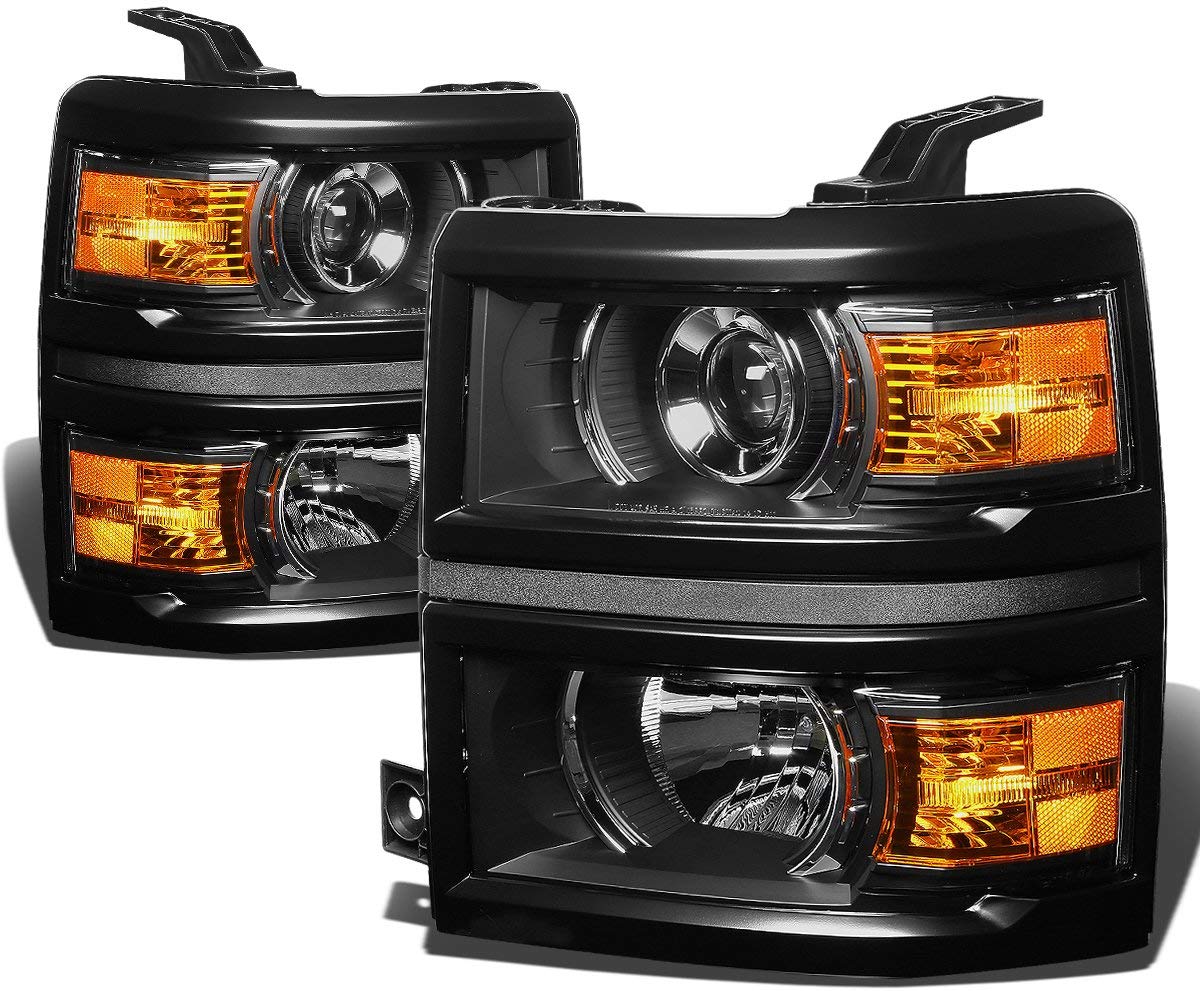 Black Housing Amber Corner Projector Headlight Headlamp for Chevy Silverado 1500 2014-2015