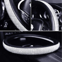 ESKONKE D Type Car Steering Wheel Cover for Ms. Aristocracy with Bling Matrix Diamond + Simple and Elegant Design + Soft and Durable Leather Universal 15" 38cm (A - D Shape)
